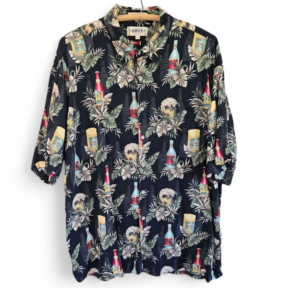 Campia Moda Mens Hawaiian Shirt Button-Down Beer & Skull Print Black XXL
